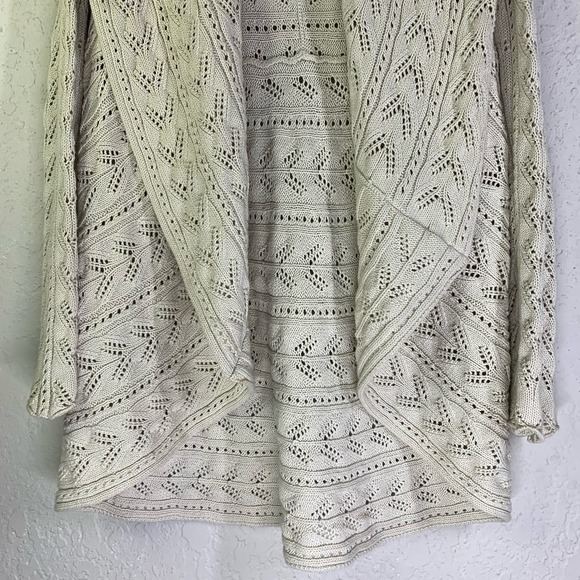 CABI Cream Beige Cotton Crochet Knit Open Front Circle Shawl Cardigan Sweater - Picture 6 of 16